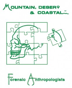 Mountain Desert and Coastal Forensic Anthropologists logo, green with a puzzle of a skull missing its last piece