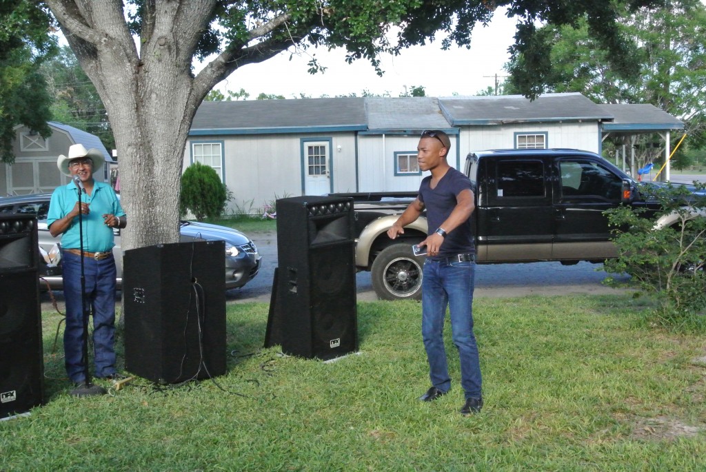 Xavier dancing in front of the speakers