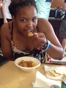 Cheneta eating menudo