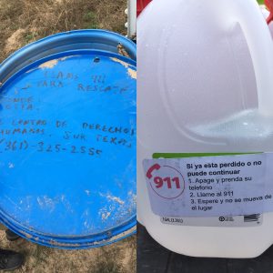 Coordinates and Safety Instructions on a water station lid and water jug