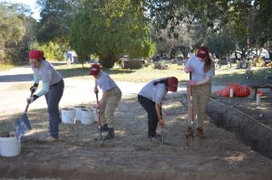 Team members digging test pits