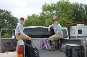 Megan and I waiting to take off in the back of Eddie's truck.