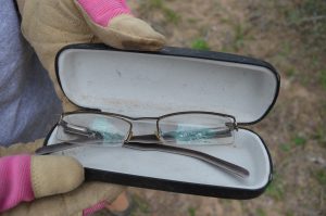 A migrant's eyeglasses left behind.