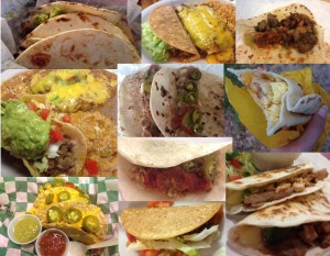 A collage of different tacos with all different ingredients