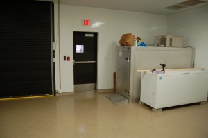 Large white freezer at the morgue 