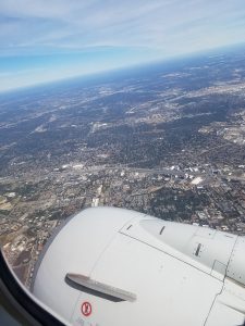 Looking out a plane window.