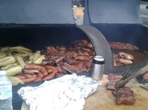 Smoked meat in a smoker