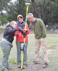 Dr. Nicholas Herrmann and students with a Total station.