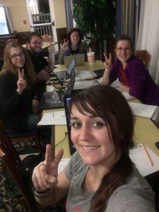 Team selfie at a restaurant.