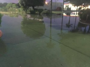 Flooded parking lot.