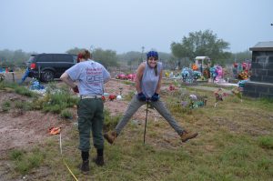 A team member trying to get a t-probe in the ground.