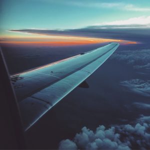 Photo taken out plane window over Texas sunset.