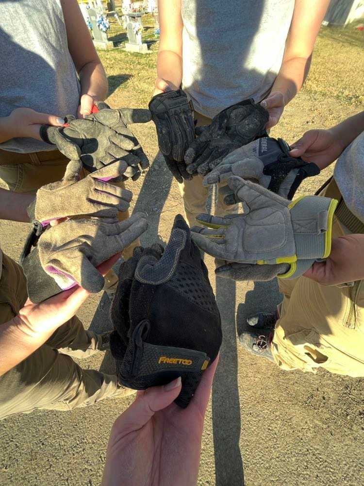 The team's dirty gloves at the end of the trip
