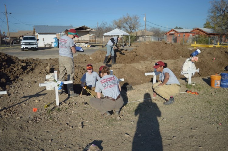 The team taking measurements at the cemetery 