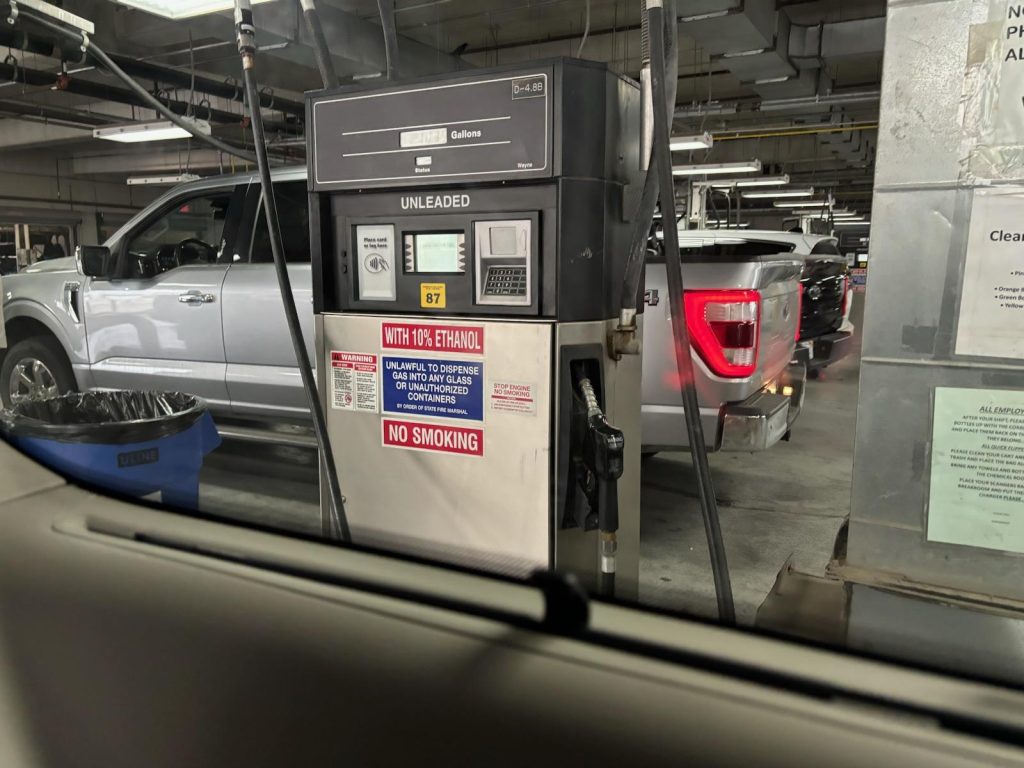 Gas pump at the behind-the-scenes rental facility