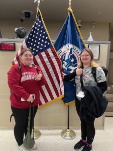 Lilly and Chastidy at the airport after having their bags searched by the TSA