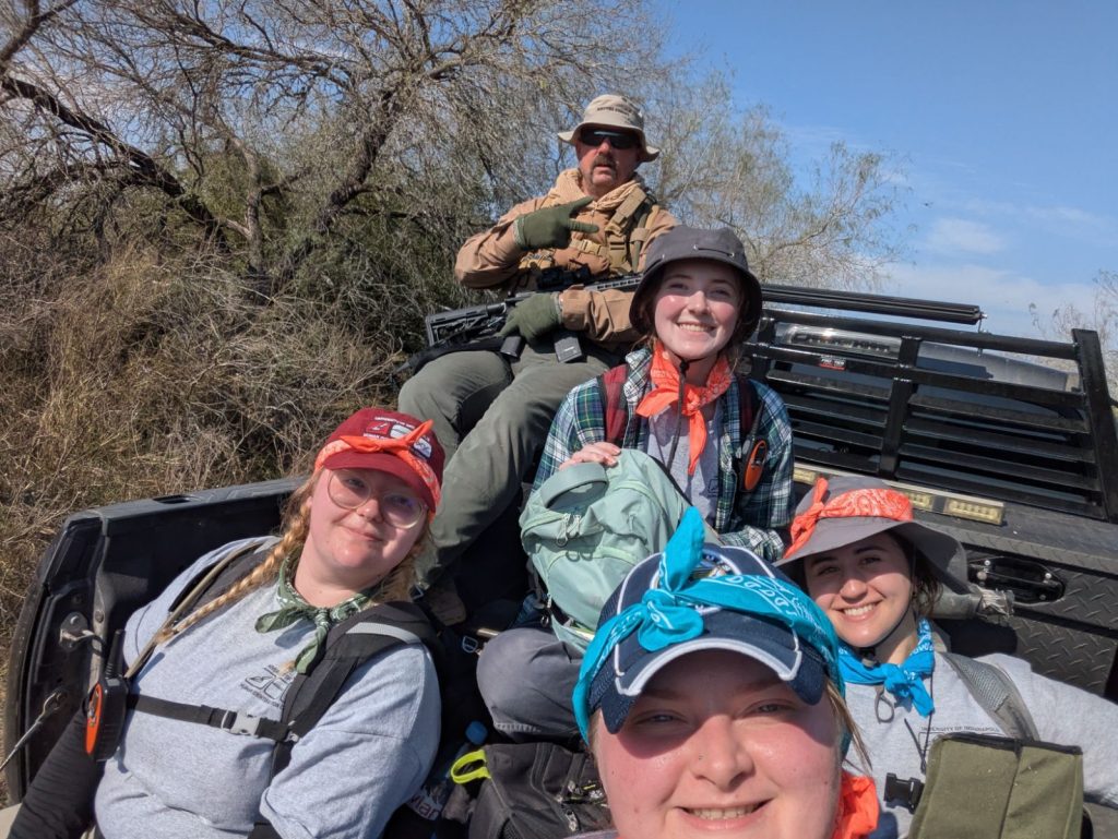 Lilly, Frankey, Chastidy, Ray, and Makenna in the back of Don's truck.